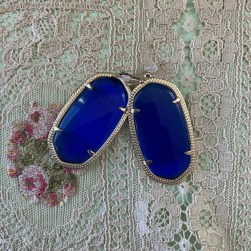 Kendra Scott Cobalt Blue Earrings with gold.